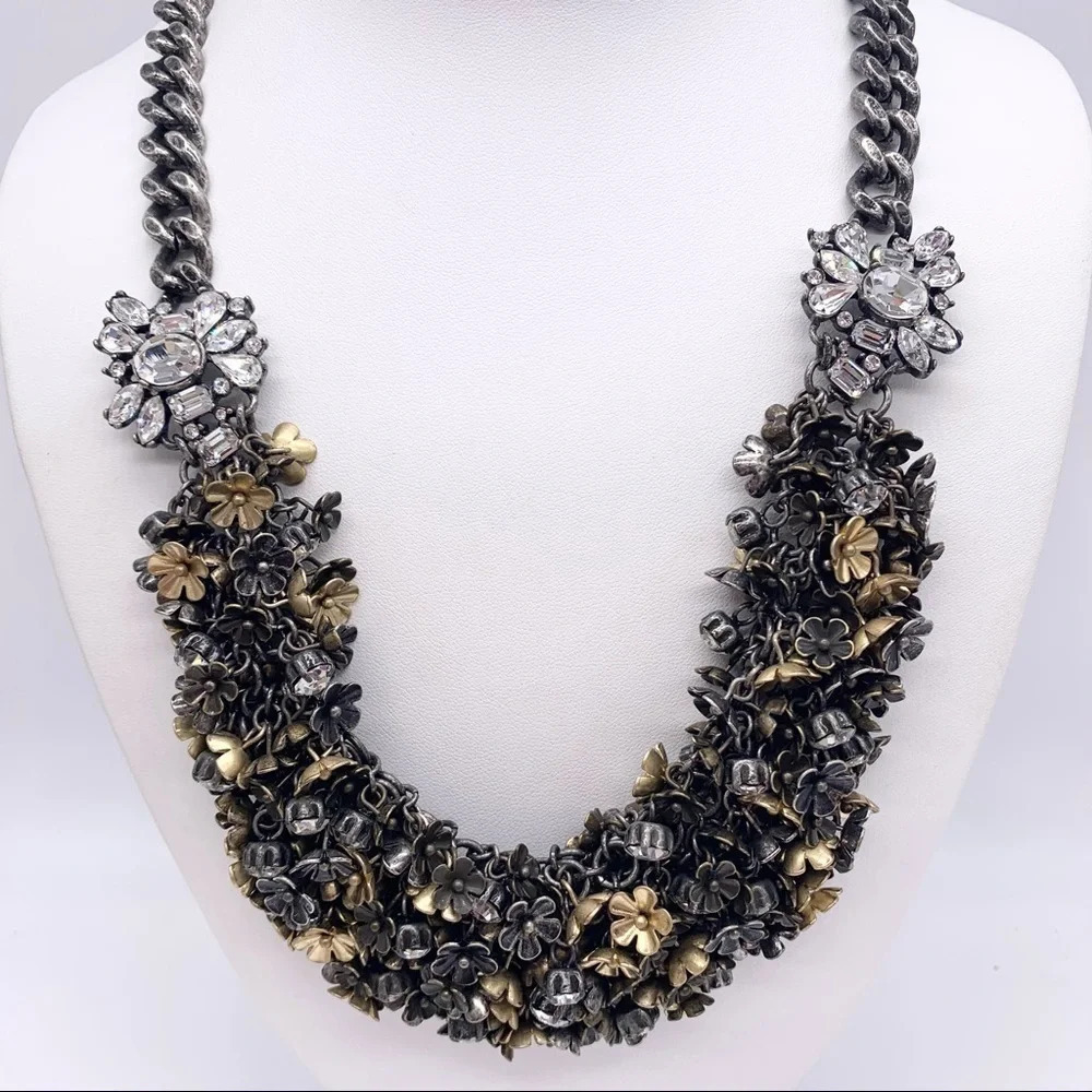J. Crew Chainmaille Flowers & Crystals Necklace